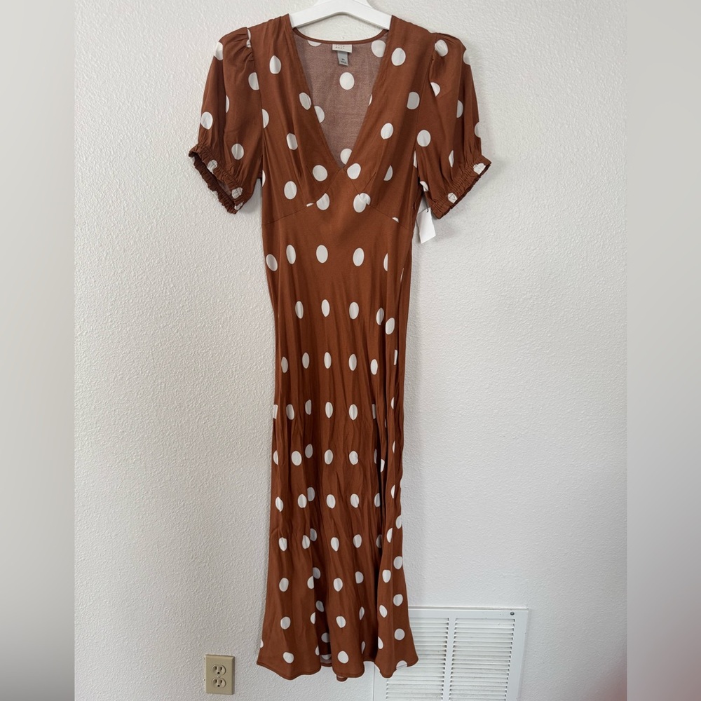 a new day Brown Maxi Dress with White Polka Dots